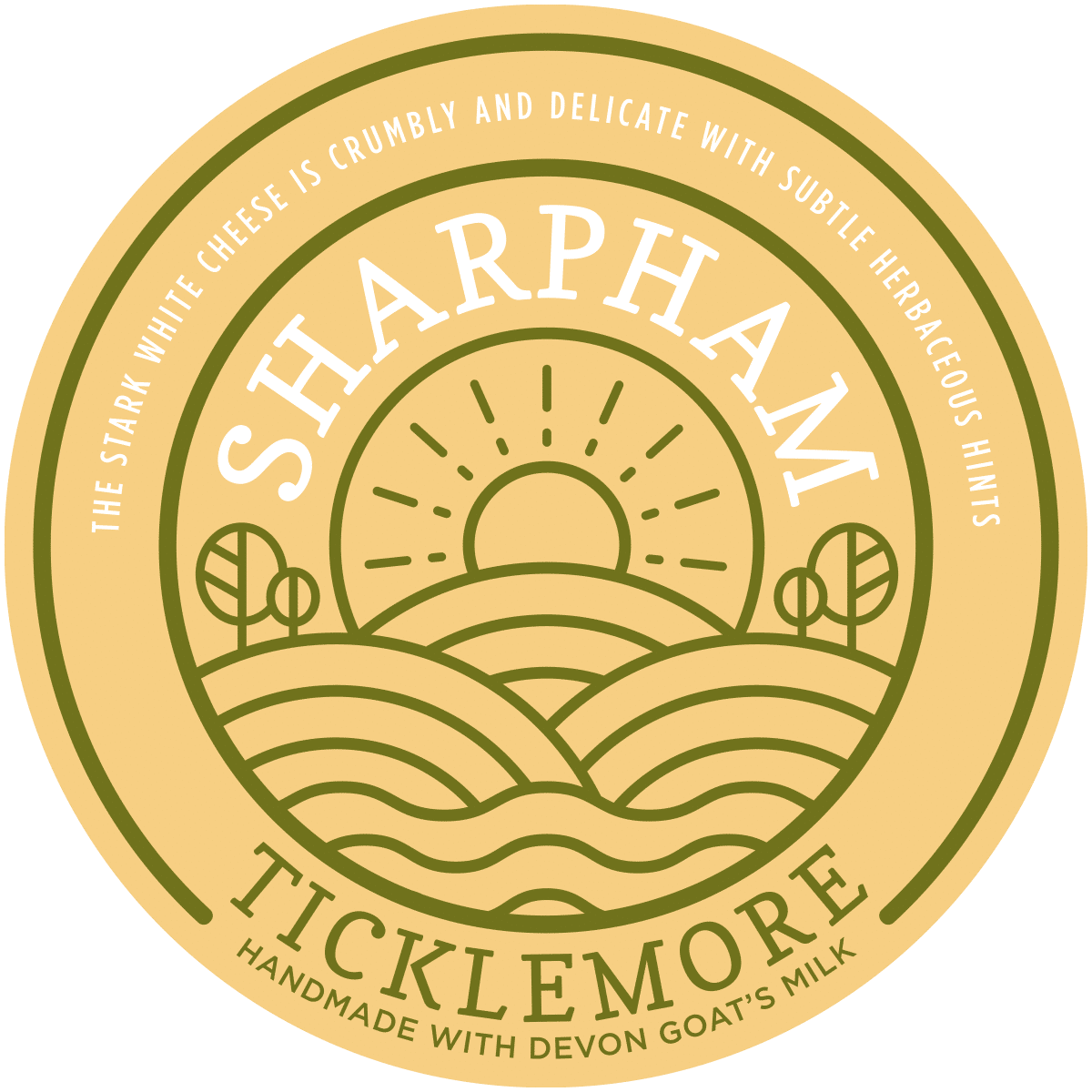 Sharpham Ticklemore Goats' Cheese branded label