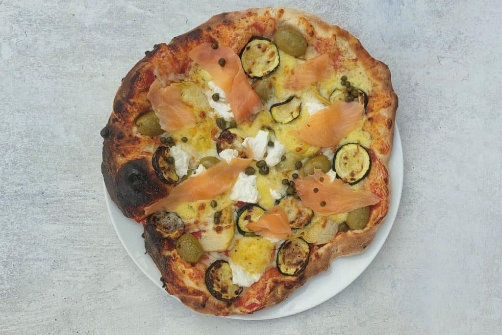 Sharpham Rustic Dulse and Sea Lettuce Smoked Salmon Pizza-Cooked