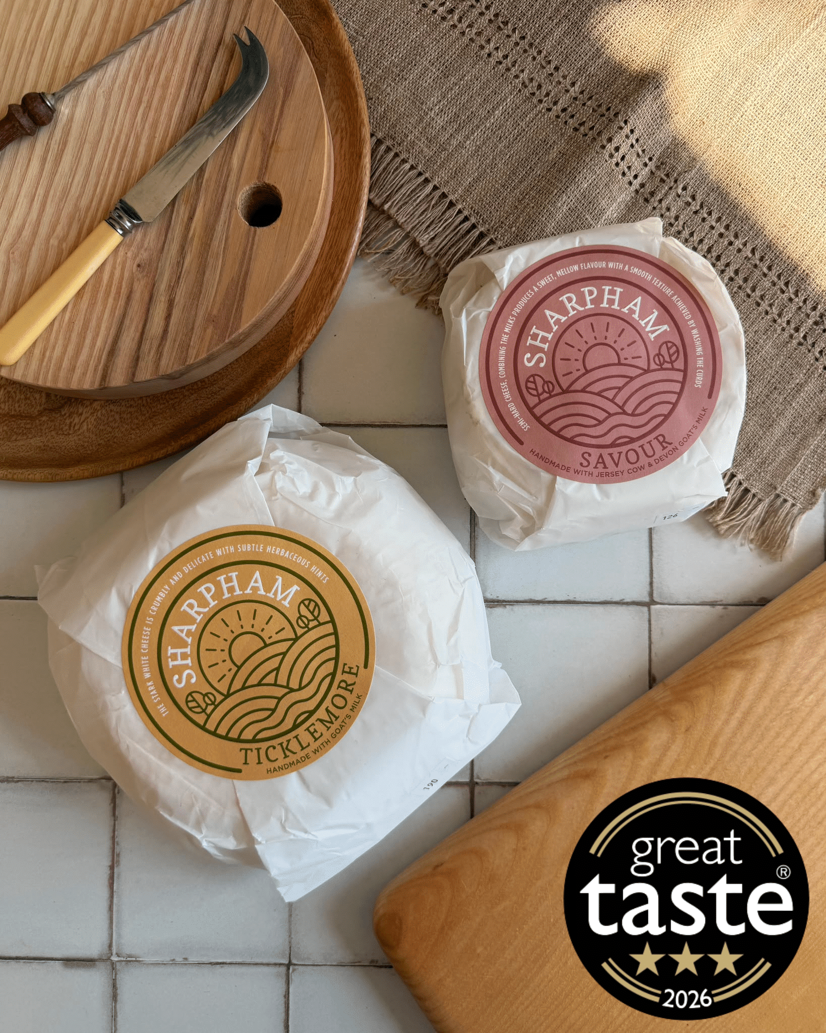 Great Taste 3 Star Award winners 2026 Sharpham Ticklemore and Sharpham Savour